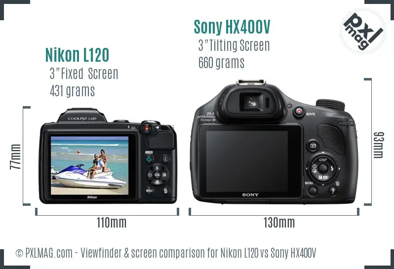 Nikon L120 vs Sony HX400V Screen and Viewfinder comparison