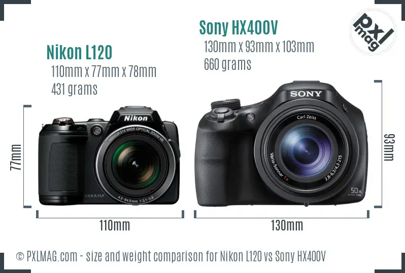 Nikon L120 vs Sony HX400V size comparison