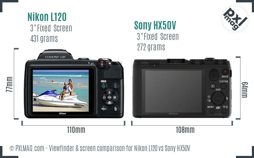 Nikon L120 vs Sony HX50V Screen and Viewfinder comparison Nikon L120 vs Sony HX50V Screen and Viewfinder comparison