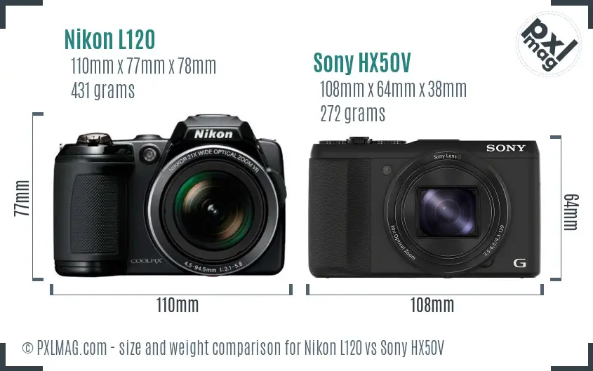 Nikon L120 vs Sony HX50V size comparison Nikon L120 vs Sony HX50V size comparison
