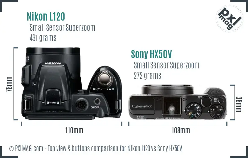Nikon L120 vs Sony HX50V top view buttons comparison Nikon L120 vs Sony HX50V top view buttons comparison