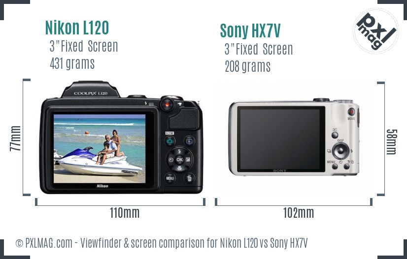 Nikon L120 vs Sony HX7V Screen and Viewfinder comparison