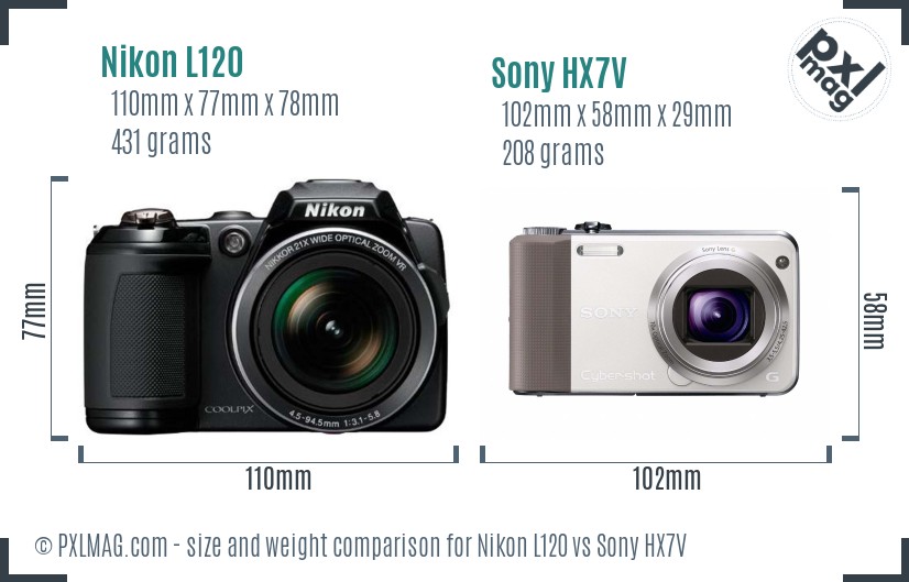 Nikon L120 vs Sony HX7V size comparison