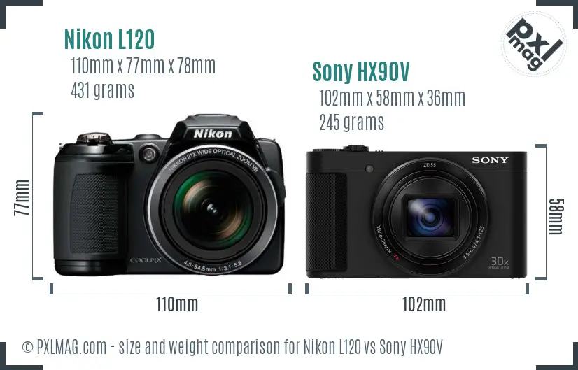 Nikon L120 vs Sony HX90V size comparison