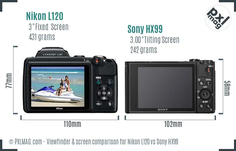 Nikon L120 vs Sony HX99 Screen and Viewfinder comparison