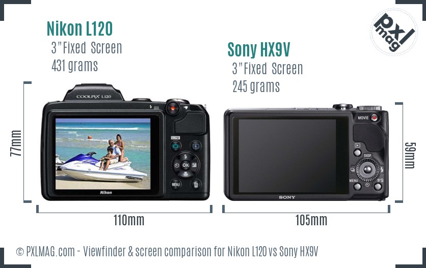 Nikon L120 vs Sony HX9V Screen and Viewfinder comparison
