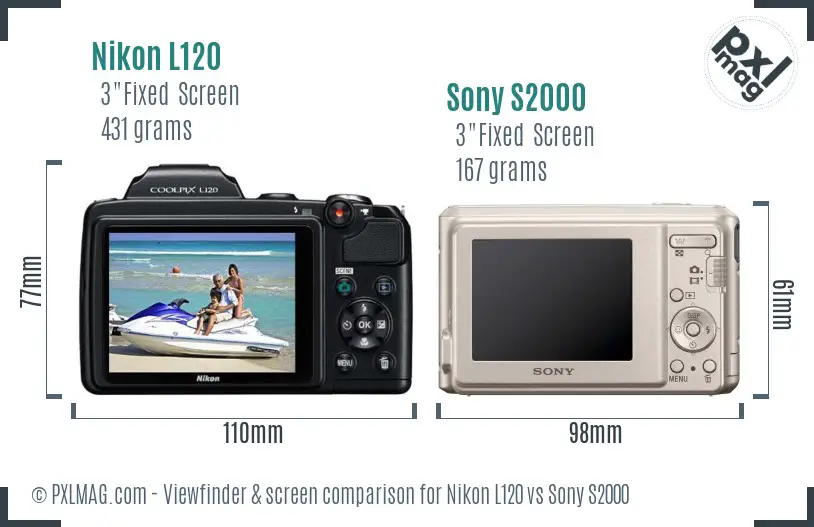 Nikon L120 vs Sony S2000 Screen and Viewfinder comparison