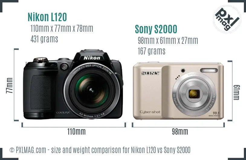 Nikon L120 vs Sony S2000 size comparison