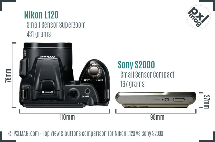 Nikon L120 vs Sony S2000 top view buttons comparison