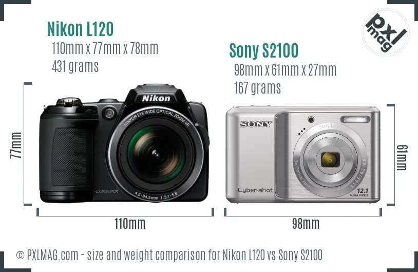 Nikon L120 vs Sony S2100 size comparison Nikon L120 vs Sony S2100 size comparison