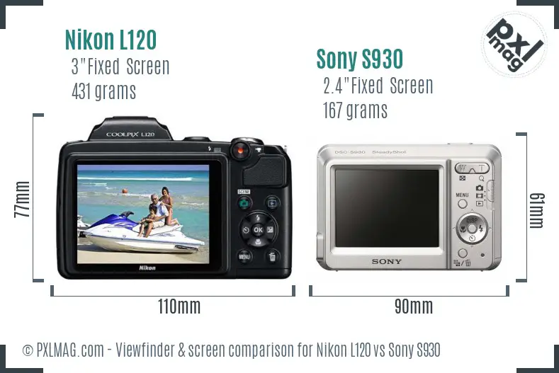 Nikon L120 vs Sony S930 Screen and Viewfinder comparison