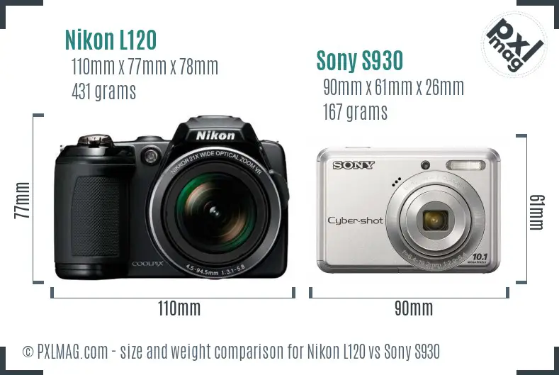 Nikon L120 vs Sony S930 size comparison