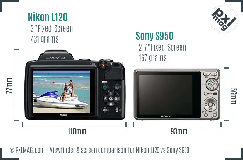 Nikon L120 vs Sony S950 Screen and Viewfinder comparison