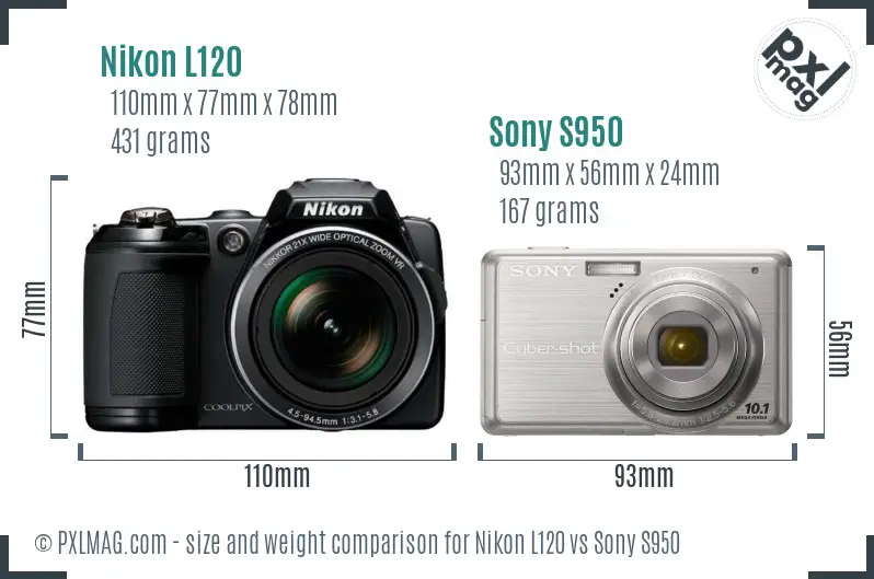 Nikon L120 vs Sony S950 size comparison