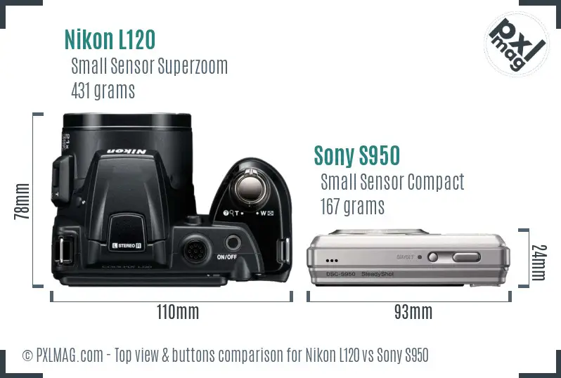 Nikon L120 vs Sony S950 top view buttons comparison