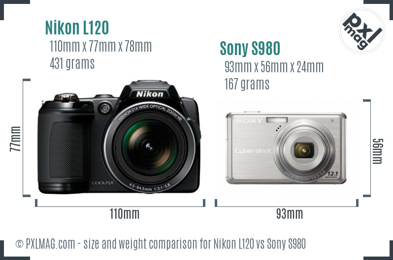 Nikon L120 vs Sony S980 size comparison