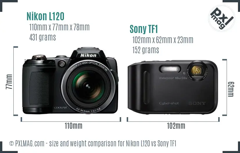 Nikon L120 vs Sony TF1 size comparison
