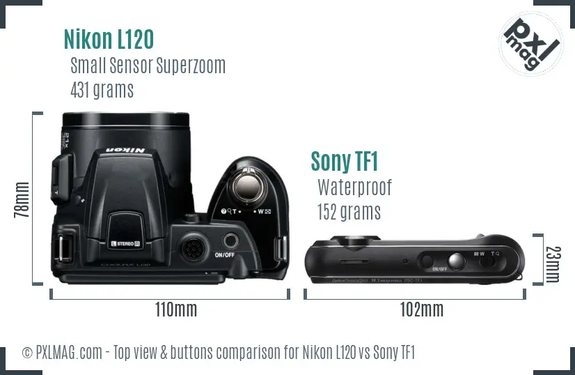 Nikon L120 vs Sony TF1 top view buttons comparison
