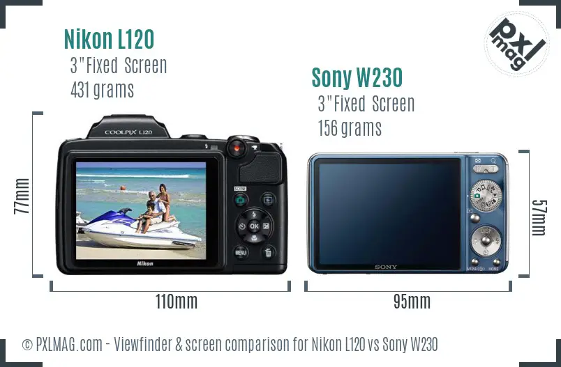 Nikon L120 vs Sony W230 Screen and Viewfinder comparison