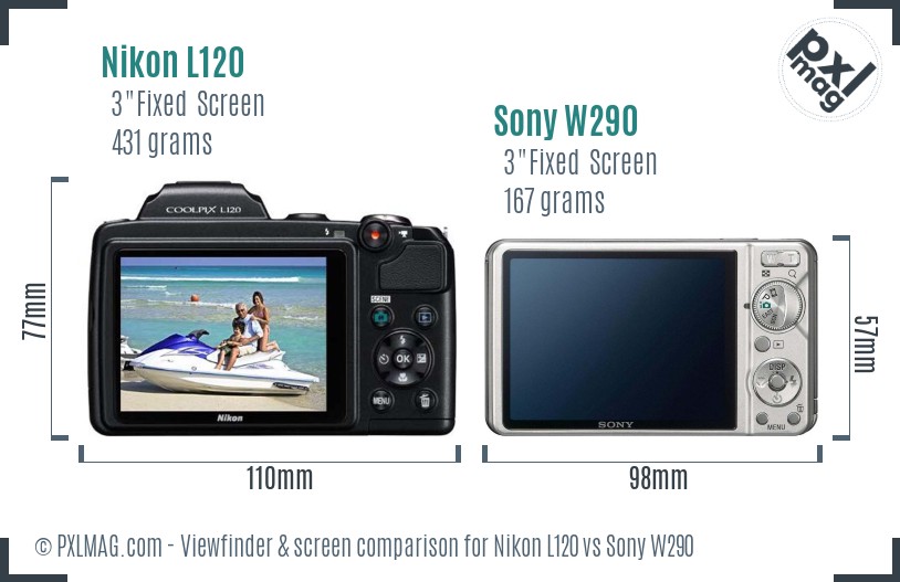 Nikon L120 vs Sony W290 Screen and Viewfinder comparison