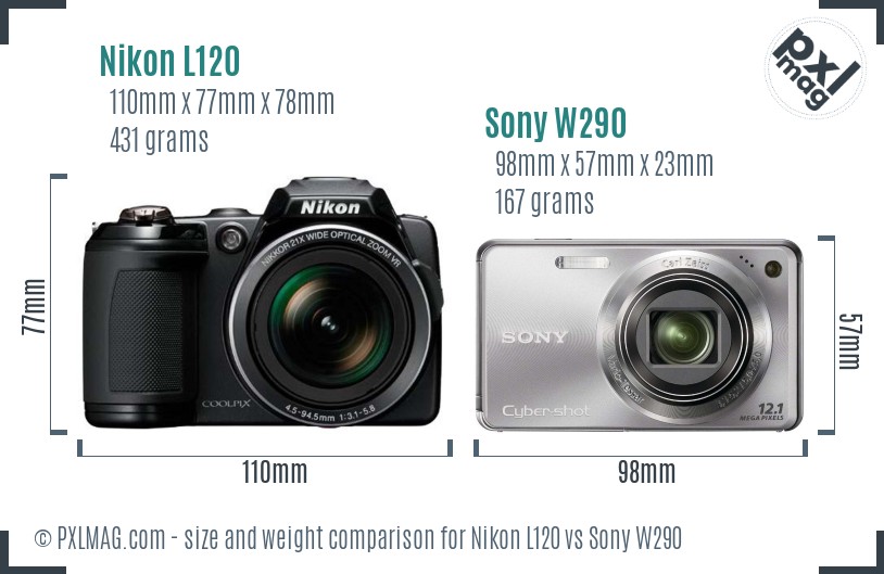 Nikon L120 vs Sony W290 size comparison Nikon L120 vs Sony W290 size comparison