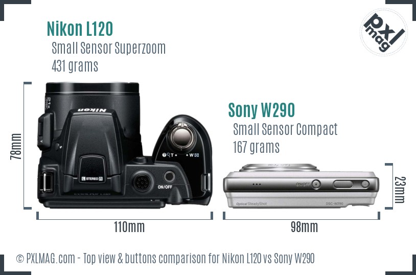 Nikon L120 vs Sony W290 top view buttons comparison