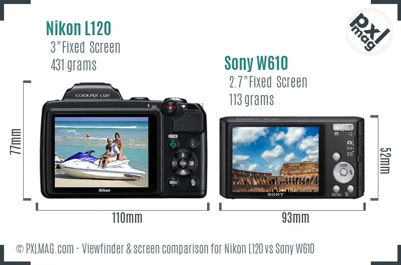 Nikon L120 vs Sony W610 Screen and Viewfinder comparison Nikon L120 vs Sony W610 Screen and Viewfinder comparison
