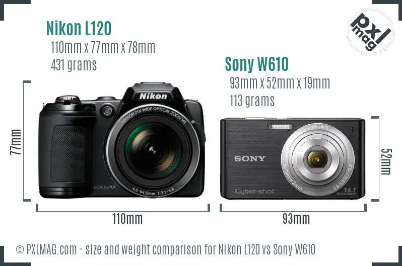 Nikon L120 vs Sony W610 size comparison Nikon L120 vs Sony W610 size comparison