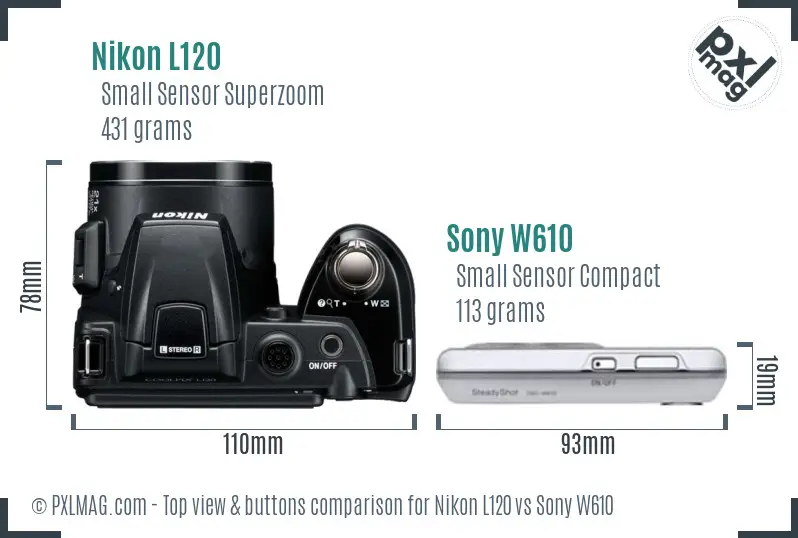 Nikon L120 vs Sony W610 top view buttons comparison Nikon L120 vs Sony W610 top view buttons comparison