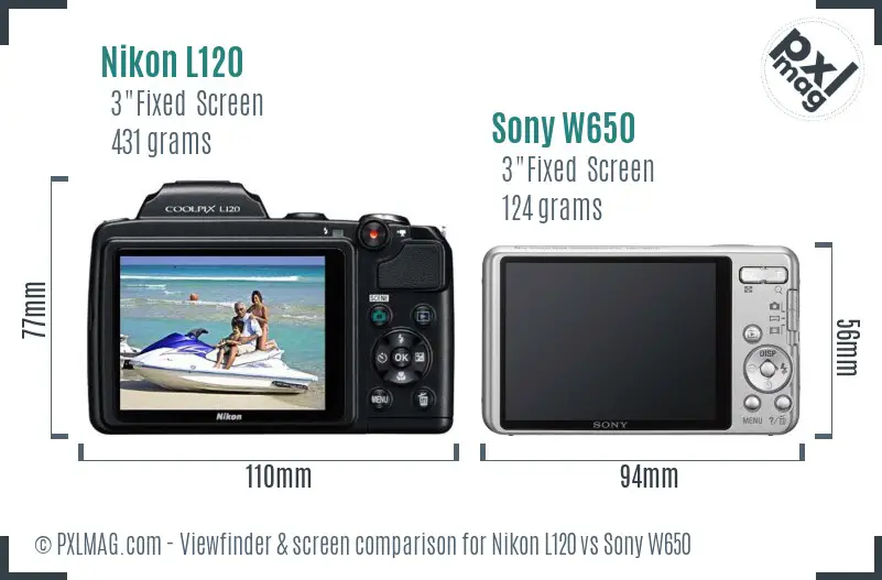 Nikon L120 vs Sony W650 Screen and Viewfinder comparison