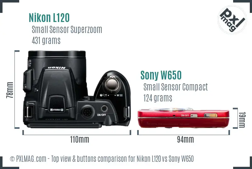 Nikon L120 vs Sony W650 top view buttons comparison