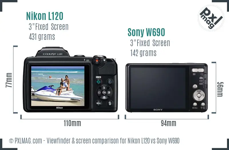 Nikon L120 vs Sony W690 Screen and Viewfinder comparison