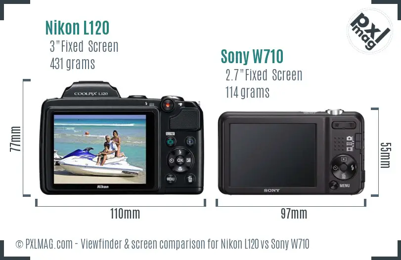 Nikon L120 vs Sony W710 Screen and Viewfinder comparison