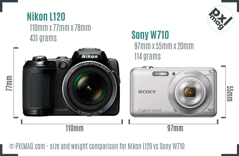 Nikon L120 vs Sony W710 size comparison