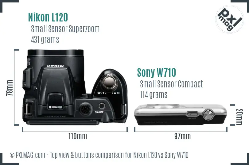 Nikon L120 vs Sony W710 top view buttons comparison