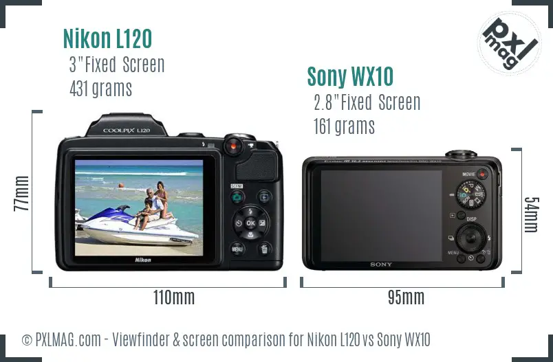 Nikon L120 vs Sony WX10 Screen and Viewfinder comparison