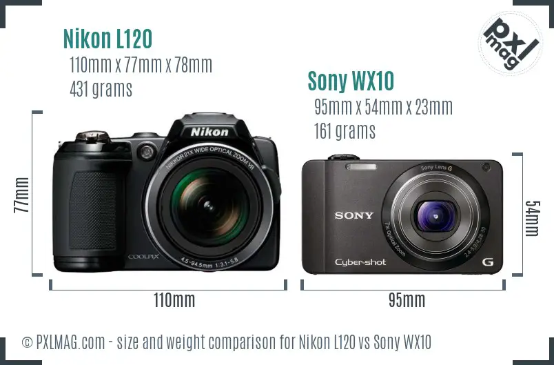 Nikon L120 vs Sony WX10 size comparison