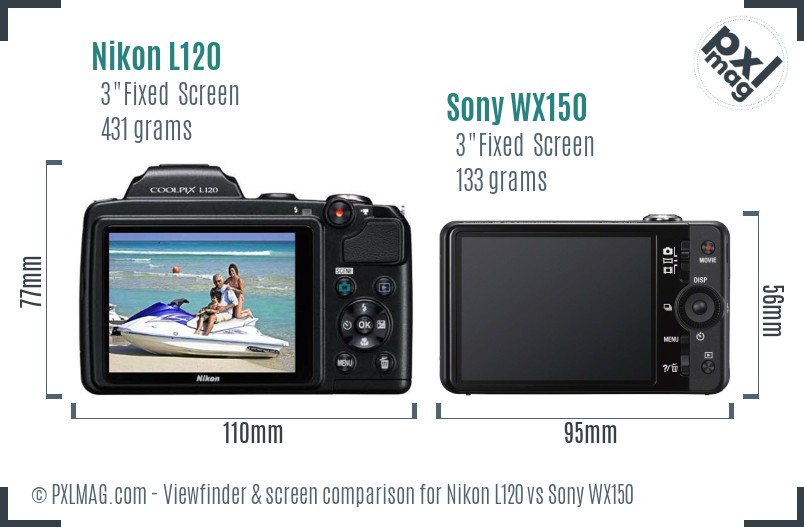 Nikon L120 vs Sony WX150 Screen and Viewfinder comparison