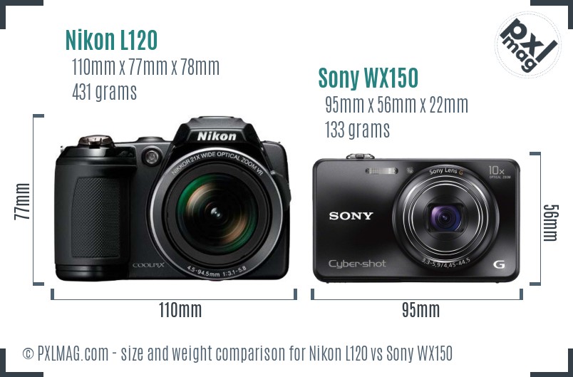 Nikon L120 vs Sony WX150 size comparison