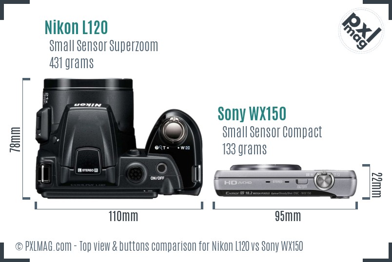 Nikon L120 vs Sony WX150 top view buttons comparison