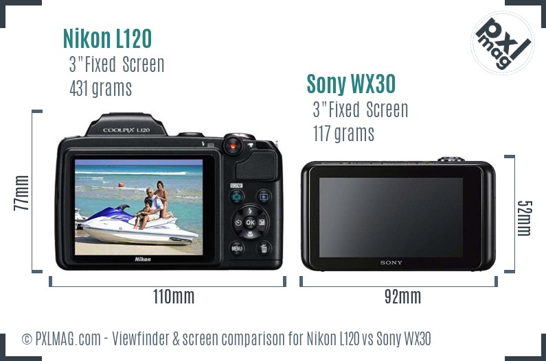 Nikon L120 vs Sony WX30 Screen and Viewfinder comparison