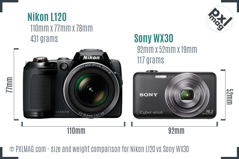 Nikon L120 vs Sony WX30 size comparison