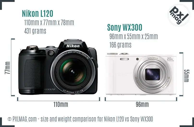 Nikon L120 vs Sony WX300 size comparison