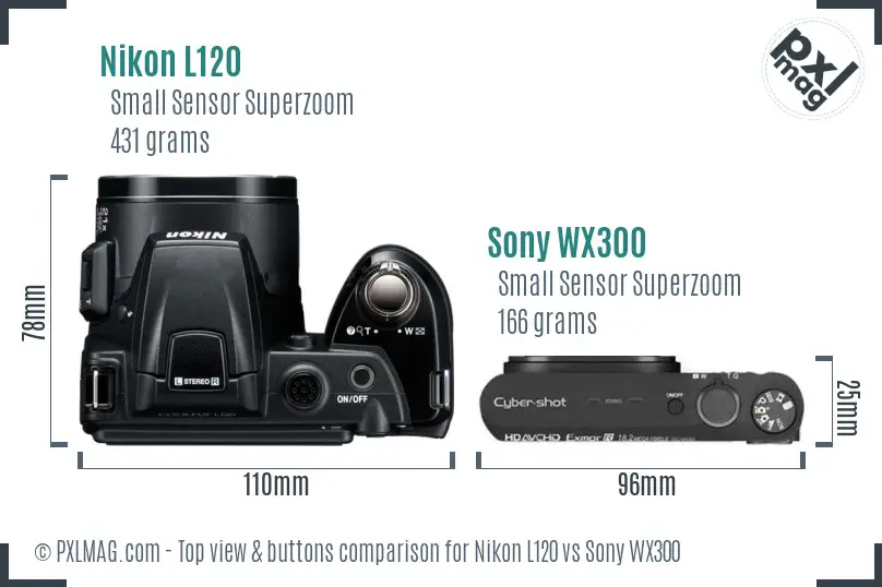 Nikon L120 vs Sony WX300 top view buttons comparison