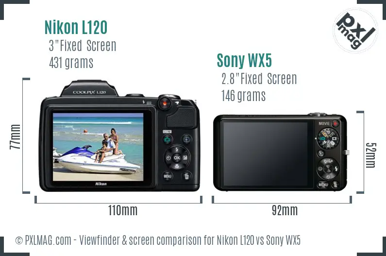 Nikon L120 vs Sony WX5 Screen and Viewfinder comparison