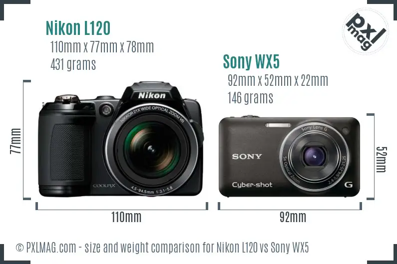 Nikon L120 vs Sony WX5 size comparison