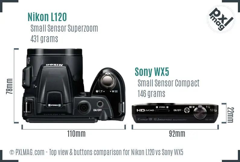 Nikon L120 vs Sony WX5 top view buttons comparison