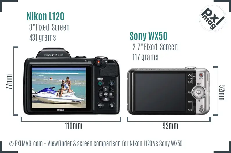 Nikon L120 vs Sony WX50 Screen and Viewfinder comparison