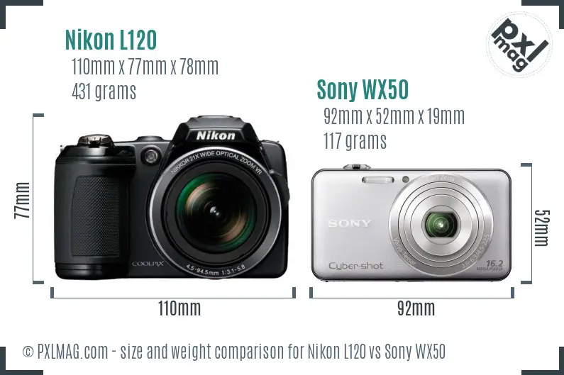 Nikon L120 vs Sony WX50 size comparison