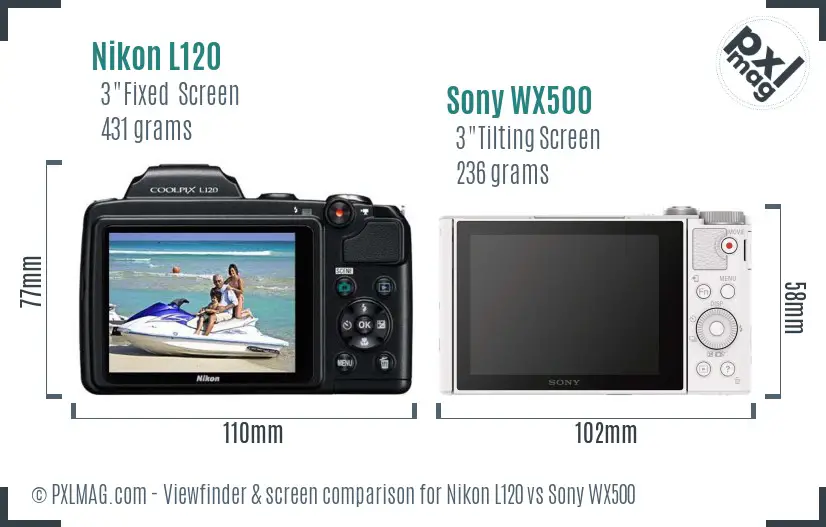 Nikon L120 vs Sony WX500 Screen and Viewfinder comparison